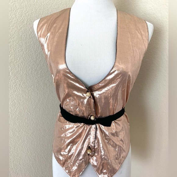 Vintage vest rose gold vest V neck vest 3 button vest - Picture 5 of 9